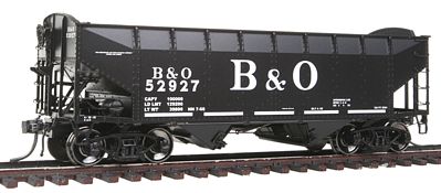 Intermountain Railway 47158 HO Scale AAR Alternate Standard Offset-Side 2-Bay Open Hopper Flat Ends - Ready to Run -- Baltimore & Ohio (black, Billboard B&O, Dashed White Dashed Stripe)