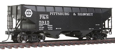 Intermountain Railway 47164 HO Scale AAR Alternate Standard Offset-Side 2-Bay Open Hopper - Ready to Run -- Pittsburg & Shawmut (black)