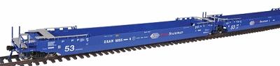 Intermountain Railway 47351 HO Scale Maxi IV Intermodal Well Car 3-Unit Set Early Version - Ready to Run -- Pacer Stacktrain BRAN (blue, white, red)