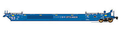 Intermountain Railway 47356 HO Scale Maxi IV Intermodal Well Car 3-Unit Set Early Version - Ready to Run -- DTTX (ex-Pacer Stacktrain BRAN, blue, white)