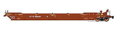 Intermountain Railway 47367 HO Scale Maxi IV Intermodal Well Car 3-Unit Set Late Version - Ready to Run -- DTTX (Ex-WRWK, Boxcar Red, yellow Conspicuity Markings)
