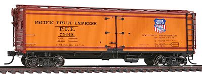 Intermountain Railway 47402 HO Scale PFE Class R-30-12-18 40' Wood Reefer w/Steel Roof & Ends - Ready to Run -- Pacific Fruit Express (Experimental Stripe Scheme, orange)