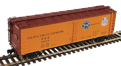 Intermountain Railway 47403 HO Scale PFE Class R-30-18 40' Wood Reefer w/Steel Roof & Ends - Ready to Run -- Pacific Fruit Express (Double Herald, orange)