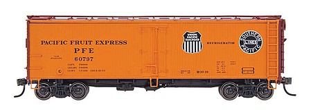 Intermountain Railway 47404 HO Scale PFE Class R-30-18 40' Wood Reefer w/Steel Roof & Ends - Ready to Run -- Pacific Fruit Express (orange, Double Heralds)