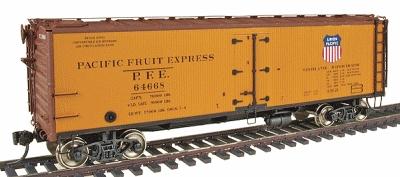 Intermountain Railway 47415 HO Scale PFE Class R-30-21 40' Wood Reefer w/Steel Roof & Ends - Ready to Run -- Pacific Fruit Express (orange, Single Logo)