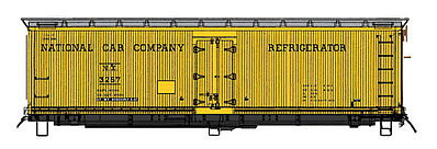 Intermountain Railway 47741 HO Scale Fruit Growers Express Wood Refrigerator Car - Ready to Run -- National Car Co. NX (yellow, silver)