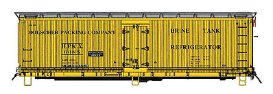 Intermountain Railway 47742 HO Scale Fruit Growers Express Wood Refrigerator Car - Ready to Run -- Holscher Packing Company (yellow, silver)