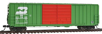 Intermountain Railway 48314 HO Scale FMC 5283 Cubic Foot Double-Door Boxcar - Ready to Run -- Burlington Northern (1990s, Cascade Green, orange doors, Logo Over Car Numbe