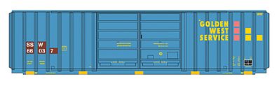 Intermountain Railway 48317 HO Scale FMC 5283 Cubic Foot Double-Door Boxcar - Ready to Run -- Golden West Service/SSW (Restenciled Reporting Marks; blue, yellow, red)