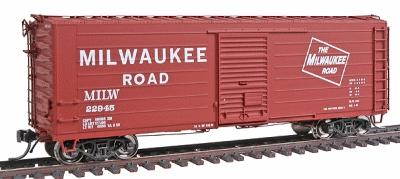 Intermountain Railway 48502 HO Scale 40' Rib-Side Boxcar - Ready to Run -- Milwaukee Road (Late Scheme, Boxcar Red, Large Lettering, Youngstown Doors)