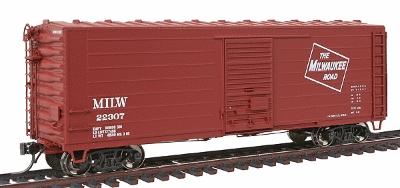 Intermountain Railway 48504 HO Scale 40' Rib-Side Boxcar - Ready to Run -- Milwaukee Road (Modern Scheme, Boxcar Red, Large Logo Only, Youngstown Doors