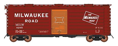 Intermountain Railway 48505 HO Scale 40' Rib-Side Boxcar w/Roof Hatches - Ready to Run -- Milwaukee Road (Boxcar Red, orange, Youngstown Doors, Spent Grain Service)