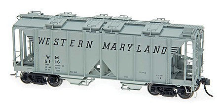 Intermountain Railway 48645 HO Scale 1958 Cubic Foot 2-Bay Covered Hopper w/Open Sides - Ready to Run -- Western Maryland (gray, black, Speed Lettering)