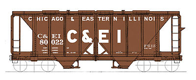 Intermountain Railway 48667 HO Scale 1958 Cubic Foot 2-Bay Covered Hopper w/Open Sides - Ready to Run -- Chicago & Eastern Illinois (Boxcar Red, Billboard C&EI)