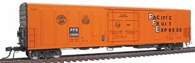 Intermountain Railway 48801 HO Scale R-70-20 Mechanical Reefer w/Keystone Underframe & Early Roof - Ready to Run -- Pacific Fruit Express (orange, black, white, black Reporting Mark Field)