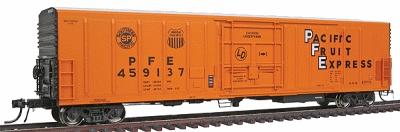 Intermountain Railway 48804 HO Scale R-70-20 Mechanical Reefer w/Hydra-Cushion Underframe & Late Roof - Ready to Ru -- Pacific Fruit Express PFE (orange, black, white)