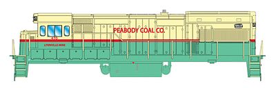 Intermountain Railway 49459 HO Scale GE U18B - Standard DC -- Peabody Coal Co. (yellow, green red, Lynnville Mine)
