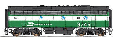 Intermountain Railway 49548 HO Scale EMD F7B Phase I - Standard DC -- Burlington Northern (Cascade Green, white Hockey Stick Stripe)