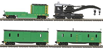 Intermountain Railway 650410 N Scale 4-Car Wreck Train Set - Ready to Run -- Chesapeake & Ohio Crane, Boom, Tool & Crew Car