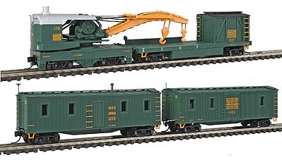 Intermountain Railway 650414 N Scale 4-Car Wreck Train Set - Ready to Run -- Crane, Boom, Tool & Crew Car, Maine Central