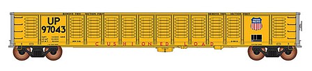 Intermountain Railway 6507001 N Scale 52'6" Corrugated-Side Gondola - Ready to Run - Value Line -- Union Pacific (yellow, red, Cushioned Load Markings)