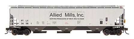 Intermountain Railway 65287 N Scale 4750 Cubic Foot 3-Bay 18 Rib Covered Hopper - Ready to Run -- Allied Mills PTLX (white, black)