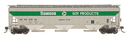 Intermountain Railway 65288 N Scale 4750 Cubic Foot 3-Bay 18 Rib Covered Hopper - Ready to Run -- Dawson Soy Products NAHX (gray, green, white, black)