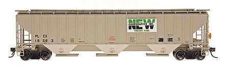 Intermountain Railway 65289 N Scale 4750 Cubic Foot 3-Bay 18 Rib Covered Hopper - Ready to Run -- NEW Co-op PLCX (gray, green, white, black)