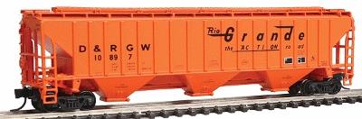 Intermountain Railway 65306 N Scale PS2CD 4750 Cubic Foot 3-Bay Covered Hopper - Ready to Run -- Denver & Rio Grande Western (orange, black)