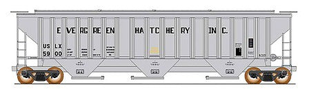 Intermountain Railway 653109 N Scale PS2CD 4750 Cubic Foot 3-Bay Covered Hopper - Ready to Run -- Evergreen Fish Hatchery (gray, black)