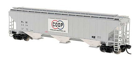 Intermountain Railway 653112 N Scale PS2CD 4750 Cubic Foot 3-Bay Covered Hopper - Ready to Run -- Farmland Industries - Co-Op (gray, white, red, blue)