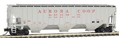 Intermountain Railway 65356 N Scale 4750 Cubic Foot 3-Bay 18 Rib Covered Hopper - Ready to Run -- Aurora Co-Op (gray, red)