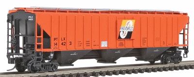 Intermountain Railway 65385 N Scale PS2CD 4750 Cubic Foot 3-Bay Covered Hopper - Ready to Run -- Far-Mar-Co PTLX (orange, black, white)