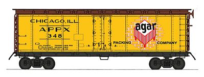 Intermountain Railway 65541 N Scale R-40-23 Steel Ice Reefer - Ready to Run -- Agar Packing APPX (yellow, Boxcar Red, red, white)
