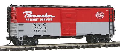 Intermountain Railway 65774 N Scale Post-War 10' Inside-Height 40' Boxcar w/Superior Door - Ready to Run -- New York Central (1948-49 Pacemaker Scheme, red, gray)