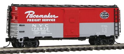 Intermountain Railway 65777 N Scale Post-War 10' Inside-Height 40' Boxcar w/Youngstown Door - Ready to Run -- New York Central (1960 Pacemaker Scheme, Renumbered, red, gray)