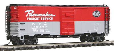Intermountain Railway 65778 N Scale Post-War 10' Inside-Height 40' Boxcar w/Superior Door - Ready to Run -- New York Central (1960 Pacemaker Scheme, Renumbered, red, gray)