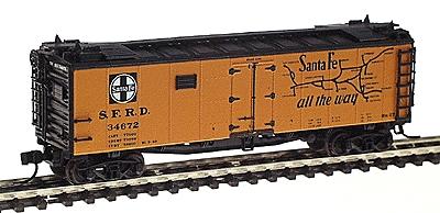 Intermountain Railway 66104 N Scale Santa Fe 40' Steel Ice Reefer - Ready to Run -- Santa Fe "The Scout" RR-27 Curved Line Map (ATSF Yellow, white lettering)