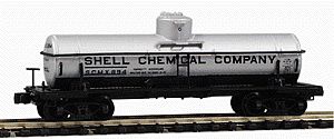 Intermountain Railway 66302 N Scale ACF Type 27 Riveted 8000-Gallon Tank Car - Ready to Run -- Shell Chemical Company SCMX (silver, black)