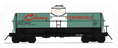 Intermountain Railway 66335 N Scale ACF Type 27 Riveted 8000-Gallon Tank Car - Ready to Run - Famous Image Collect -- Celanese Chemicals (green, white, black, red)