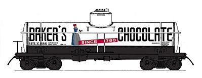 Intermountain Railway 66337 N Scale ACF Type 27 Riveted 8000-Gallon Tank Car - Ready to Run - Famous Image Collect -- Baker's Chocolate (white, black, red)