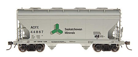 Intermountain Railway 66515 N Scale ACF 2-Bay Center-Flow Covered Hopper - Ready to Run -- Saskatchewan Minerals ACFX (gray, green, black)