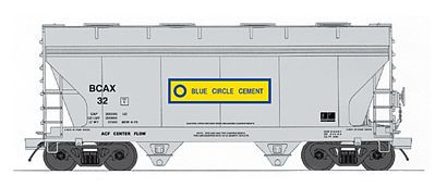 Intermountain Railway 66517 N Scale ACF 2-Bay Center-Flow Covered Hopper - Ready to Run -- Blue Circle Cement BCAX (gray, yellow, blue)