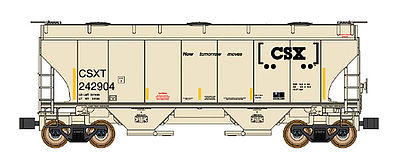 Intermountain Railway 669001 N Scale Trinity 3281 2-Bay Covered Hopper - Ready to Run -- CSX (beige, Boxcar Logo, yellow Conspicuity Markings)
