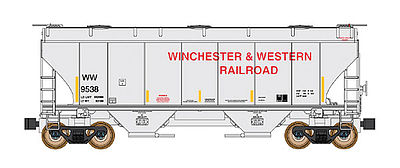 Intermountain Railway 669003 N Scale Trinity 3281 2-Bay Covered Hopper - Ready to Run -- Winchester & Western (gray, yellow Conspicuity Markings)