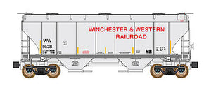 Intermountain Railway 669003 N Scale Trinity 3281 2-Bay Covered Hopper - Ready to Run -- Winchester & Western (gray, yellow Conspicuity Markings)
