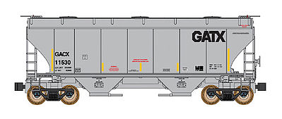 Intermountain Railway 669006 N Scale Trinity 3281 2-Bay Covered Hopper - Ready to Run -- General American GATX (gray, yellow Conspicuity Markings)