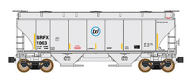 Intermountain Railway 669007 N Scale Trinity 3281 2-Bay Covered Hopper - Ready to Run -- Suntrust Leasing SRFX (gray, yellow Conspicuity Markings)