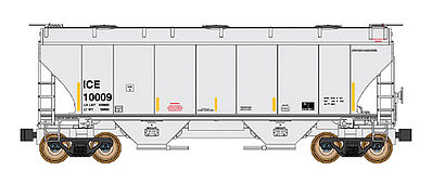 Intermountain Railway 669008 N Scale Trinity 3281 2-Bay Covered Hopper - Ready to Run -- Iowa, Chicago & Eastern (gray, yellow Conspicuity Markings)