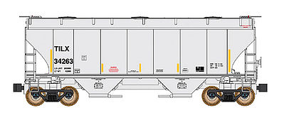 Intermountain Railway 669009 N Scale Trinity 3281 2-Bay Covered Hopper - Ready to Run -- Trinity Industries Leasing TILX (gray, yellow Conspicuity Markings)